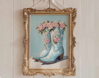 Light Blue Cowboy Boot Print: Coastal Cowgirl Art (Digital Download)