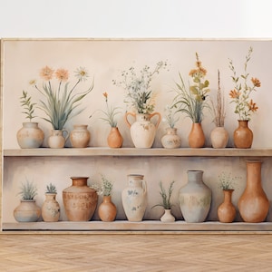 Vasen Wandkunst, Bauernhaus Druck, Vintage rustikale Küche Malerei, Landhaus Wand Dekor DRUCKBAR, Erdton Dekor, Landhaus Küche Wandkunst