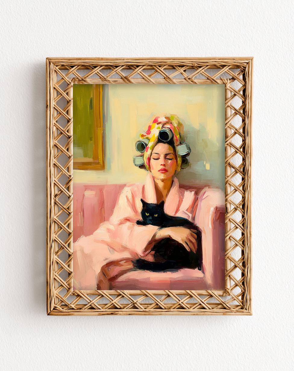 Retro Woman Wall Art – Vintage 1950s Glam Print, Pink Sofa  display picture 2