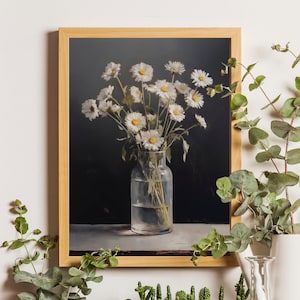 Daisy Wall Art, Daisy Print, PRINTABLE, White Flowers Still Life Painting, White Flowers in a Vase Wall Art, Minimalistic Style Wall Decor