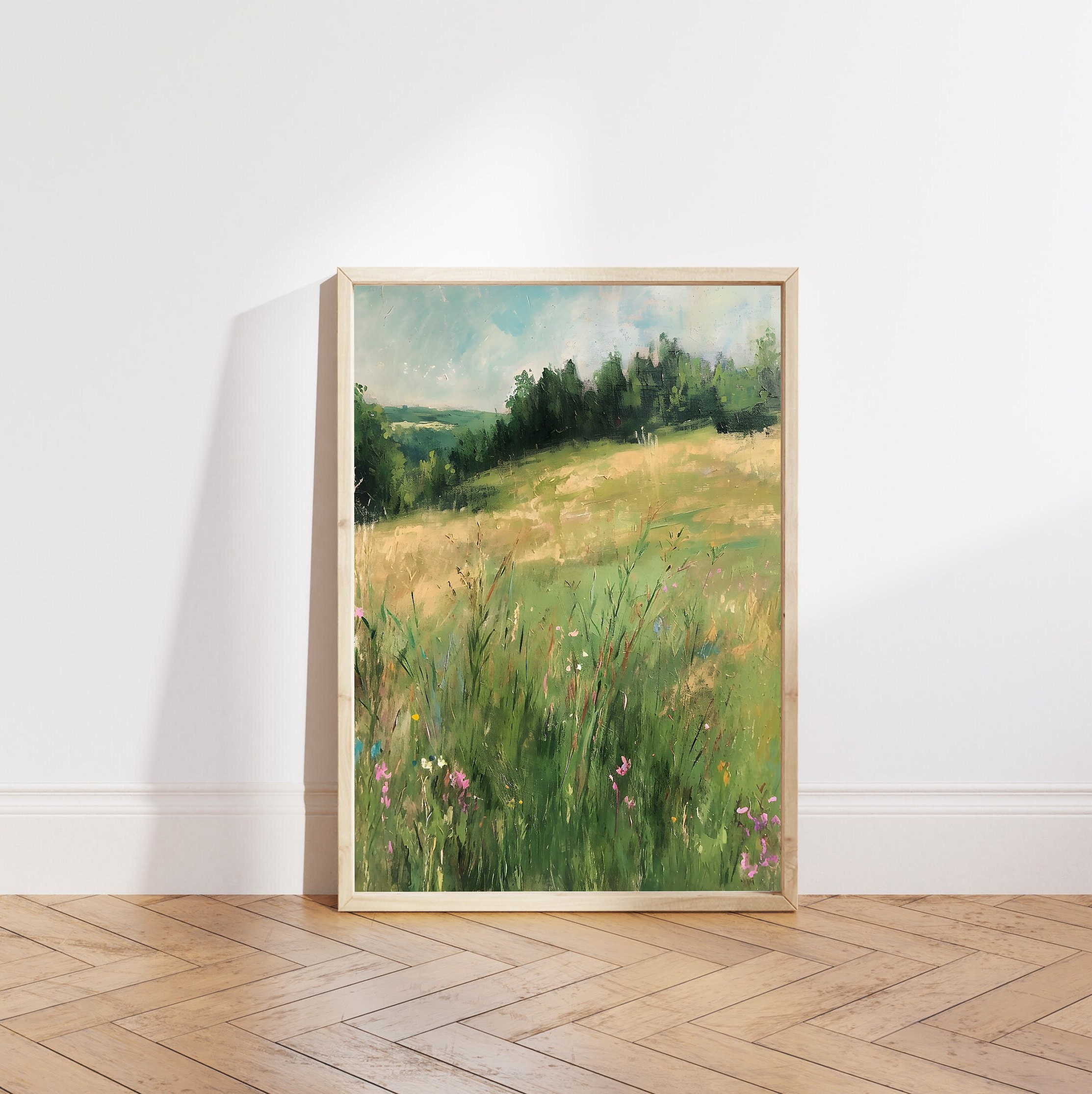 Printable Wildflower Field Landscape Oil Painting, Vintage Landscape ...