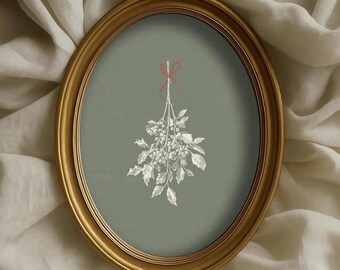 Vintage Mistelzweig Weihnachten Poster: Botanische Winter Kunst, Winter Dekor, sofortiger digitaler Download
