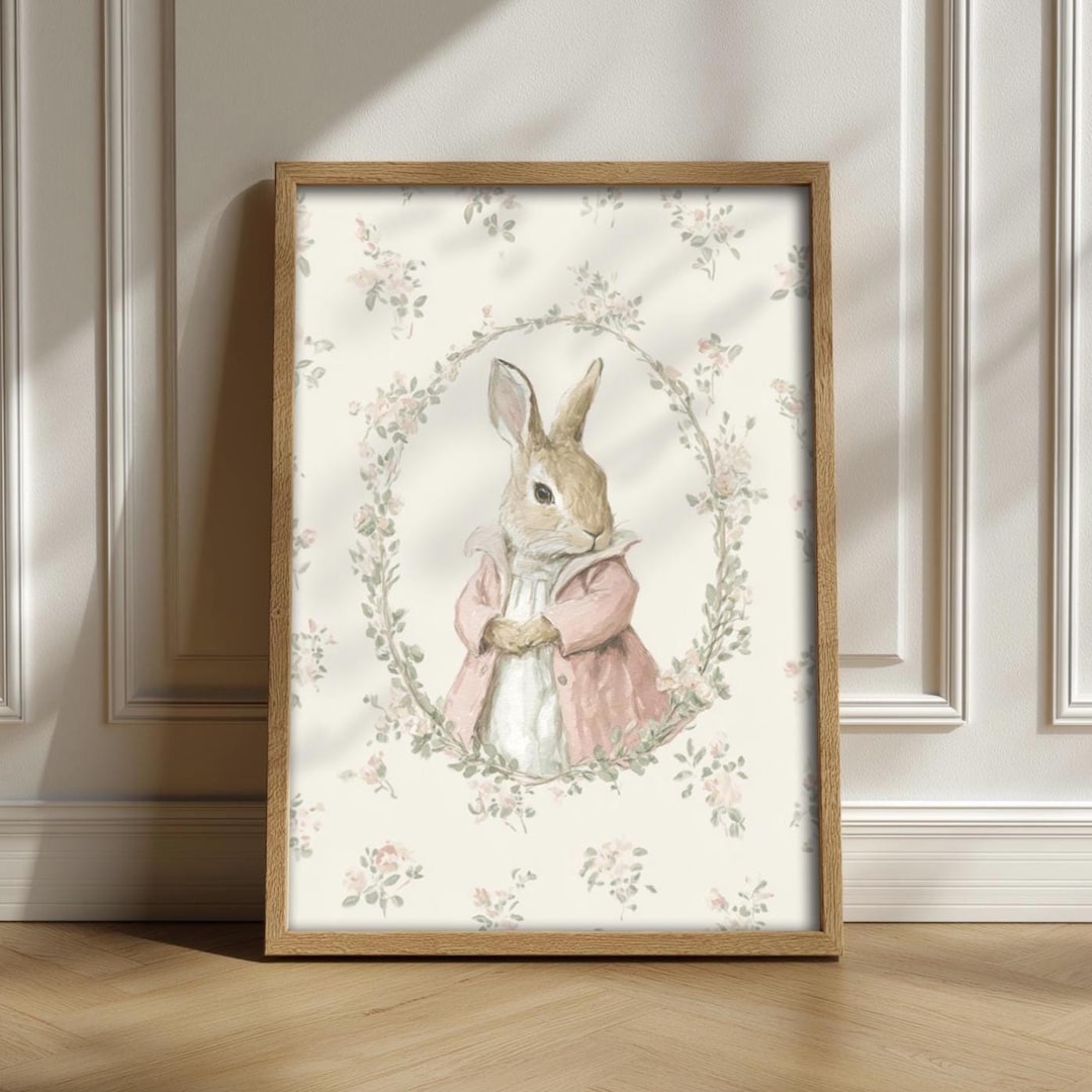 Cottagecore Rabbit Printable Art - Vintage Nursery Wall Decor, Cute ...