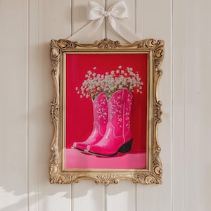 Pink Cowgirl Boot PRINTABLE Poster Prints, Hot Pink Cowgirl Decor, Preppy Cowgirl Wall Art, College Dorm Decor, Pink Western Decor, Pink Art