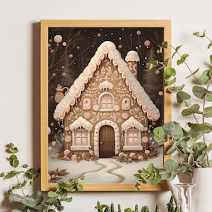 Christmas Wall Art Gingerbread House Christmas Decor Printable Art Gingerbread Decor Vintage Christmas Decoration Winter Art Digital Art
