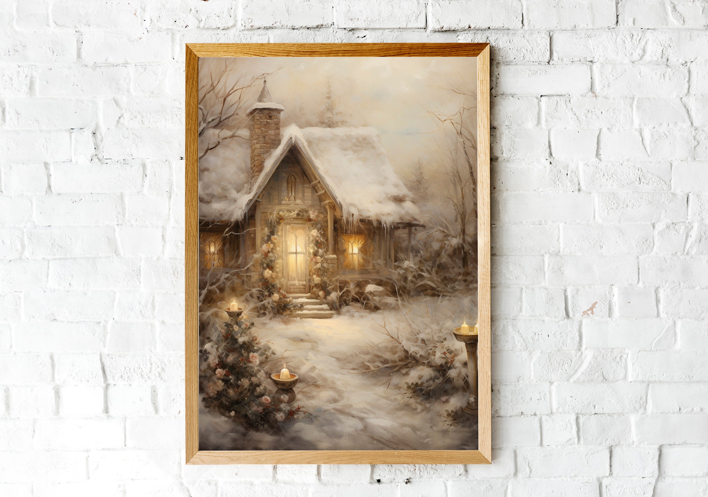 PRINTABLE Winter Cabin Art Print, Christmas Winter Wonderland Print ...