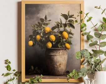 Vintage Lemon Tree Painting: Farmhouse Kitchen Still Life (Printable)