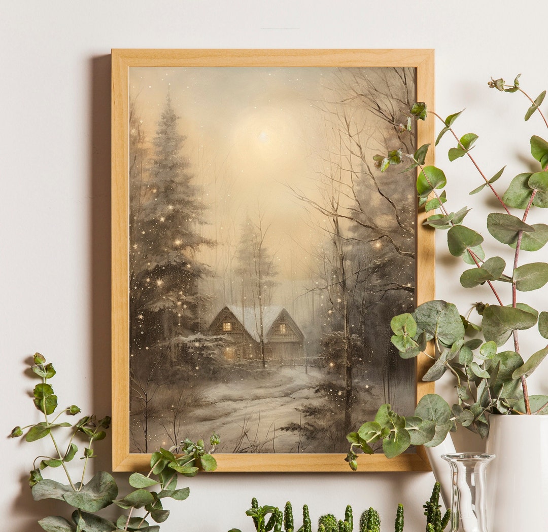 PRINTABLE Christmas Winter Wonderland Print, Winter Cabin Print Art ...
