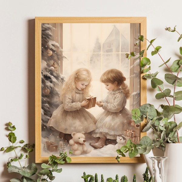 Christmas Little Girls Art Print, Vintage Christmas Print, Christmas Wall Art, Christmas Girls Room Wall Art,  Christmas Kids Room Decor