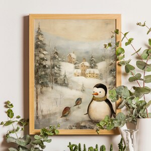 Pinguin-Kunstdruck, Winter-Pinguin-Druck, druckbare Weihnachten, Urlaub-Wandkunst, Pinguin-Wandkunst, Weihnachten-Kinderzimmer-Kunst, Winter-Kinderzimmer-Kunst