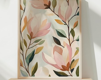 Magnolia Watercolor Art Print: Pink Flower Botanical (Digital Print)