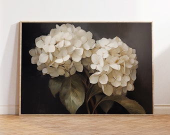 Impressão de flor vintage Hortensja, arte de parede Hortensja, impressão Hortensja, pintura escura e temperamental, pintura botânica, IMPRIMÍVEL, decoração de parede temperamental