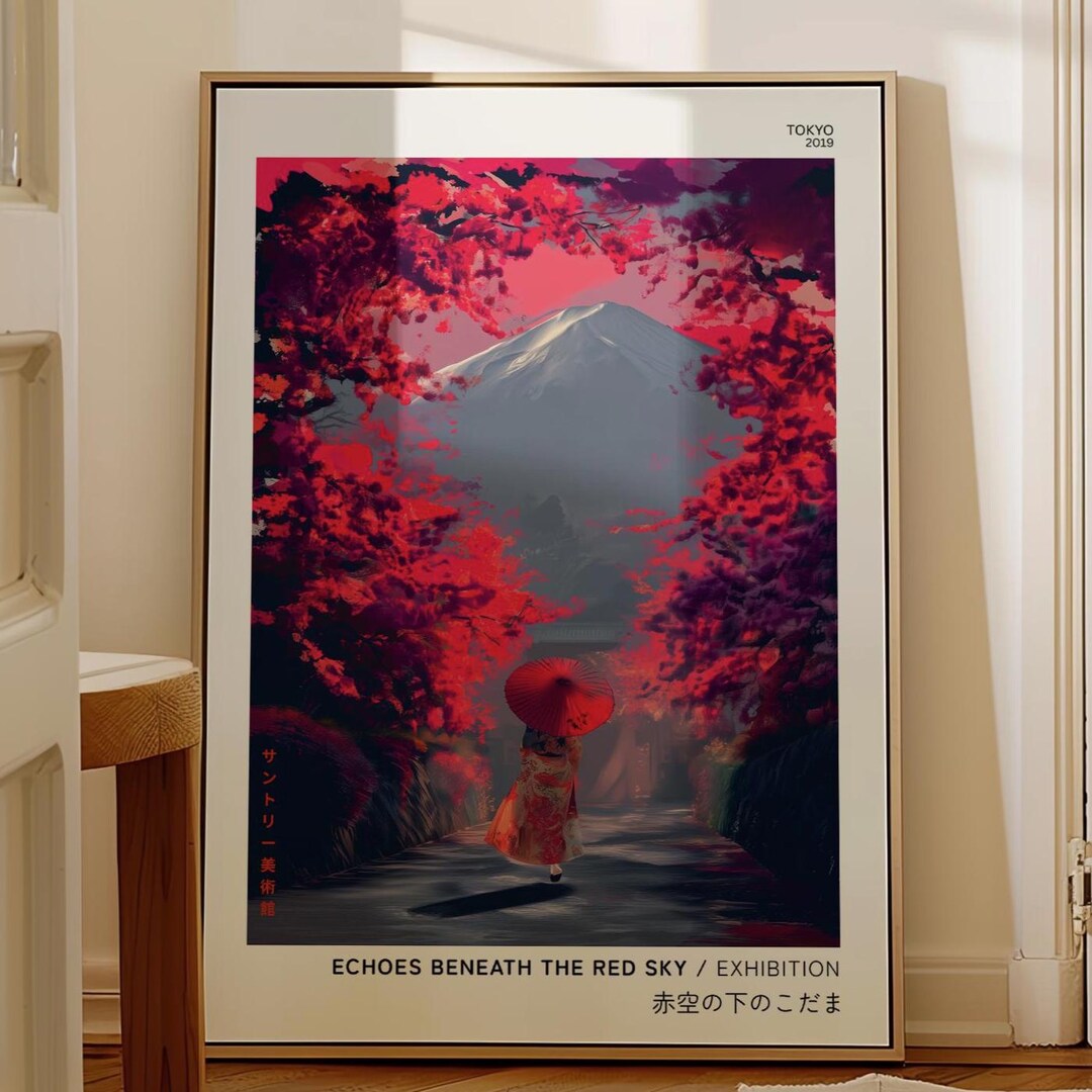 Mount Fuji Wall Art Print, Pink Japanese Landscape Poster, Zen Mountain ...