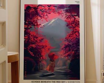 Mount Fuji Wall Art Print, Pink Japanese Landscape Poster, Zen Mountain Scene, Traditional Asian Decor, Tranquil Wall Art, Apartment Decor,