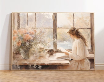 Woman Reading Portrait: Vintage Style Female Art (Digital Download)