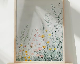 Wildblumen Feld Aquarell Malerei: Frühlingswiese Kunstdruck (printable)