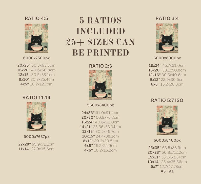 Black cat wall decor for cozy nook — slurping ramen in a patterned bowl, this artwork radiates warmth and charm.