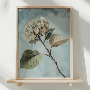 White Hydrangeas Muted Vintage Print, Hydrangea Print, Farmhouse Wall Decor, PRINTABLE Vintage Art, Botanical Wall Art, Living Room Art