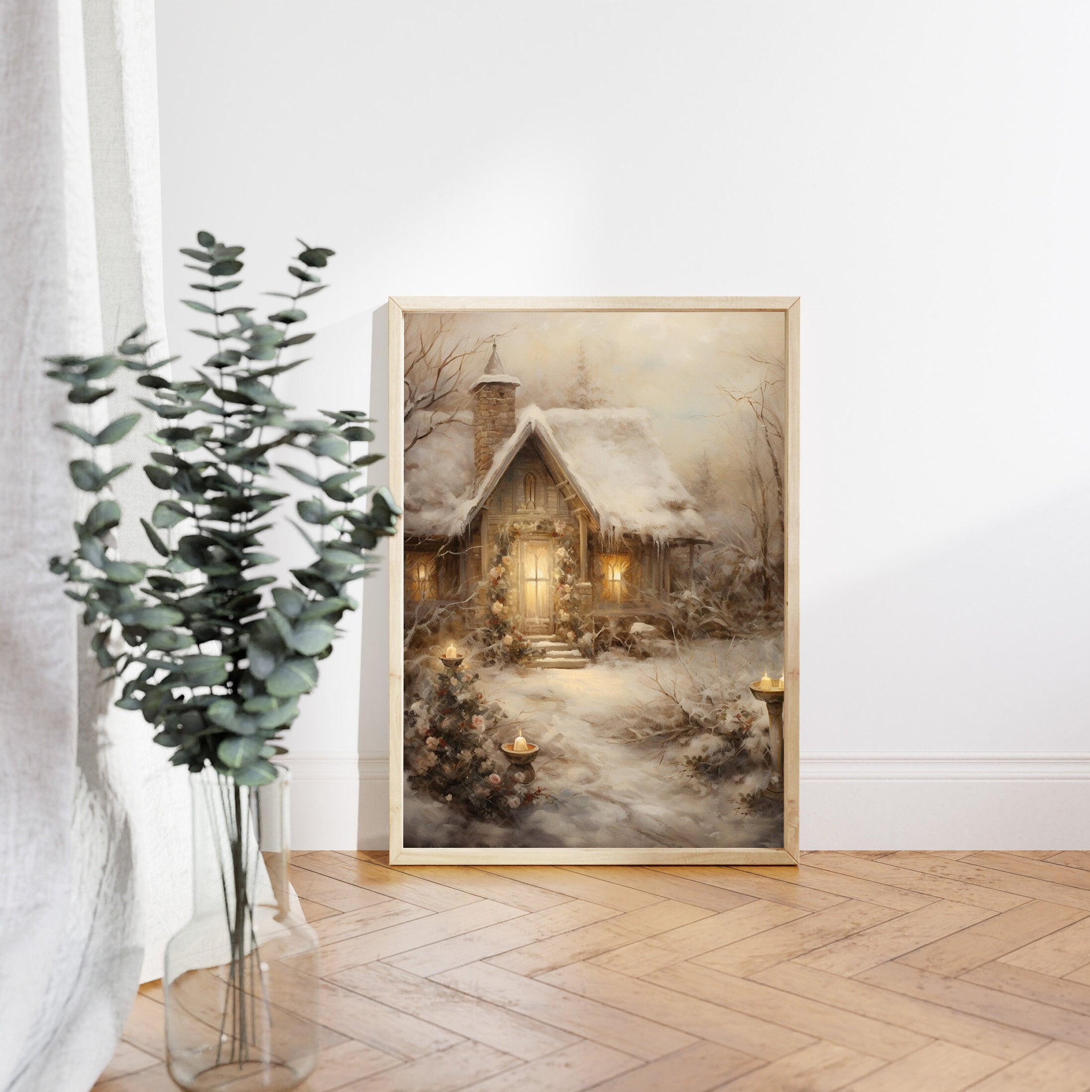 PRINTABLE Winter Cabin Art Print, Christmas Winter Wonderland Print ...