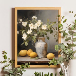 Vintage Lemon Print, PRINTABLE, Farmhouse Kitchen Print, Lemon Still Life Painting, Printable Lemon Wall Art, French Country Art, Lemon Art