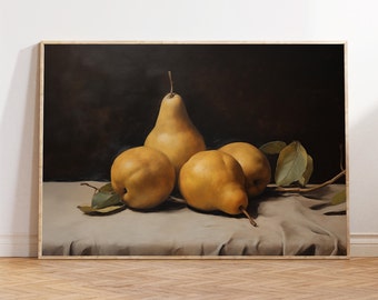 Vintage Pear Still Life Painting: Kitchen Wall Art (Digital Download)
