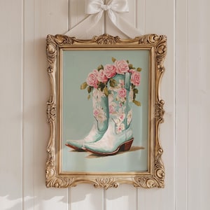 Coastal Cowgirl Boots Wall Art, Western Mint Green Nursery Print, Teen Girl Bedroom, Printable Dorm Room Poster, Preppy Decor, Printable Art