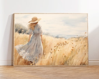 Impression d'art Woman in Summer Field : portrait féminin de mauvaise humeur (téléchargement numérique)