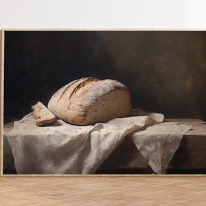 Rustic Sourdough Bread Painting, Bread Still Life Print, Country Kitchen Wall Art, PRINTABLE Art, Rustic Farmhouse Print, Vintage Kitchen
