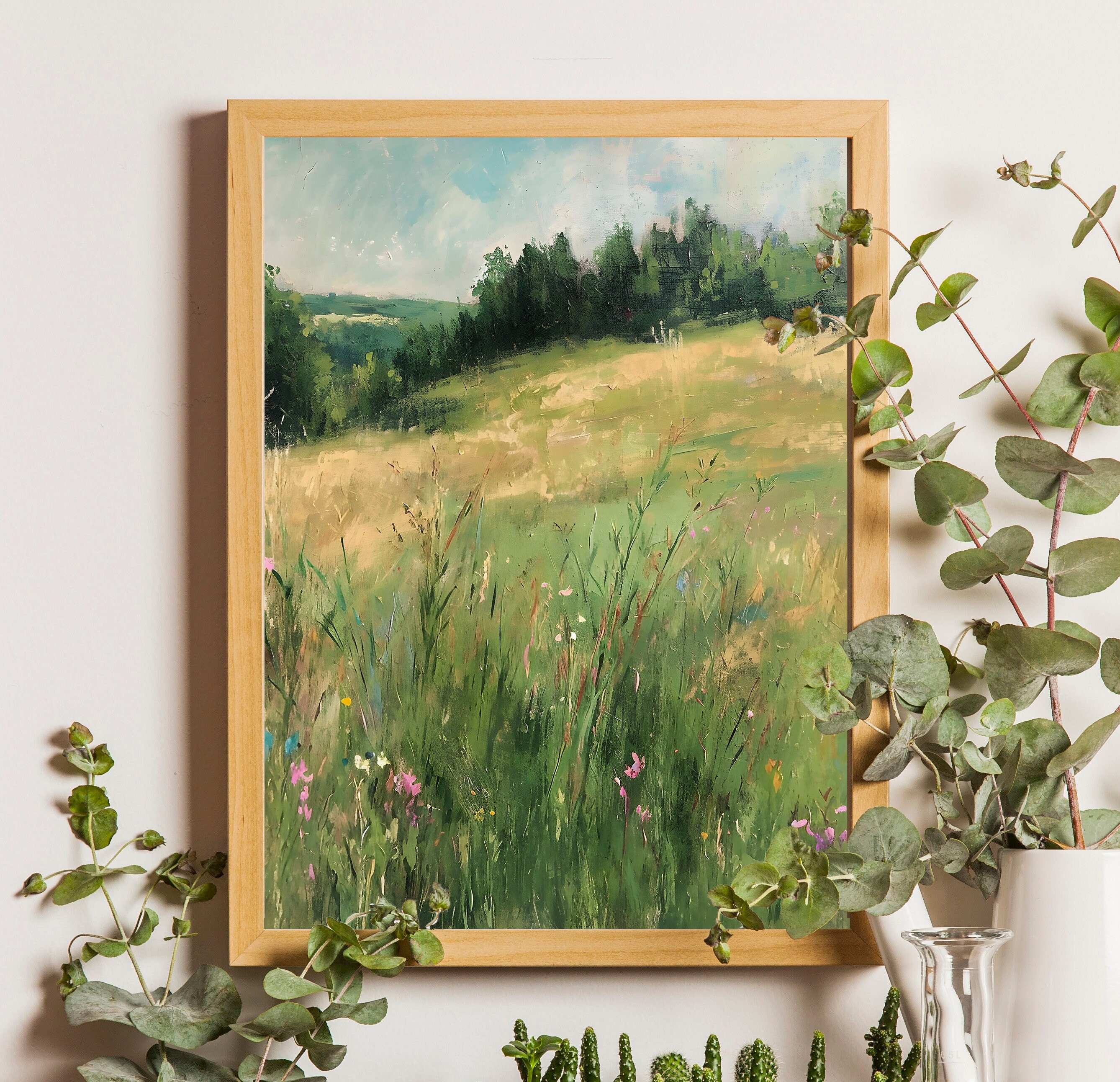 Printable Wildflower Field Landscape Oil Painting, Vintage Landscape ...