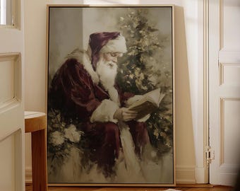 Vintage Santa Reading Portrait - Cozy Christmas Wall Art, Santa Wall Art, Festive Holiday Decor, Christmas Decor, Printable Digital Download