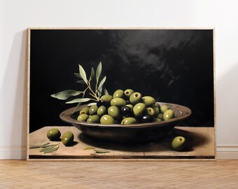 Green Olives Vintage Kitchen Art Print: Rustic Farmhouse Decor (Digital Download)