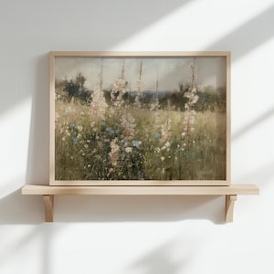 Moody Landscape Print, Vintage PRINTABLE Art, Wildflower Painting, Dark Pastoral Landscape Print,  Antique Scenery Home Decor, Farmhouse Art