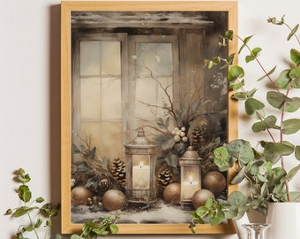 Vintage Christmas Candle Print: Rustic Holiday Wall Art (Digital Download)