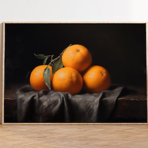 Orange Wall Art, Moody Citrus Fruit Print, Vintage Orange PRINTABLE, Vintage Kitchen Still Life Painting, Farmhouse Print, Oranges Fruit