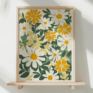 Daisies Wall Art, Green Wall Art, Printable Wall Art, Floral Illustration, Daisy Art Print, Boho Wall Art, Abstract Wall Art, Summer Print