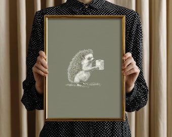Vintage Hedgehog Print - Funny Bathroom Wall Art, Retro Bathroom Wall Decor, Cottagecore Printable, Farmhouse Art Cottagecore Animal Art