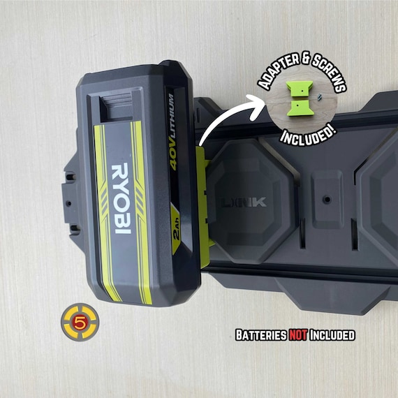 Ryobi Organizer Ryobi 40V Battery Holder Set - 4 Pack Green & Black Mounts For Easy Tool Storage Battery Storage Organizers