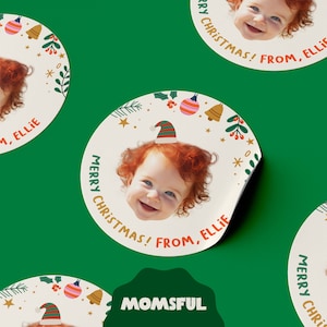 Kerststicker: gepersonaliseerde kerststicker, aangepaste kerststicker, kerstgezichtsstickers, gezichtssticker, cadeausticker, gratis verzending