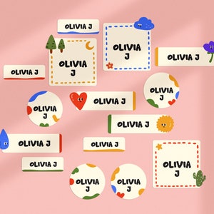 Aangepast naamlabel｜Gepersonaliseerde stickers｜Verscheidenheidspakket (35 stuks)｜Kinderlabels voor schoolbenodigdheden, kinderopvang, kleuterschool, opslag - Gratis verzending
