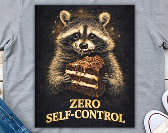 Raccoon Eating Cake Zero Self-Control T-Shirt | Cute Parody Funny Shirt