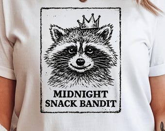 Raccoon Shirt Midnight Snack Bandit Vintage Crown Illustration Quirky Animal Tee