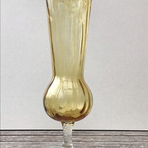 Vintage Italian Empoli tulip vase amber glass twisted clear stem