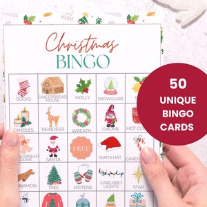 Gra w bingo na święta Bożego Narodzenia do wydrukowania dla dzieci, rodziny i przyjaciół, 50 wyjątkowych kart bingo w zestawie, NATYCHMIASTOWE POBIERANIE