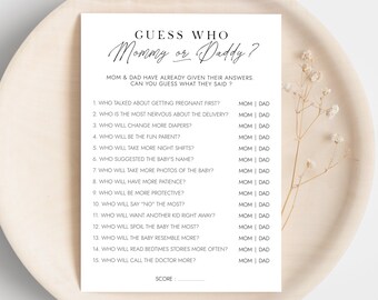Guess Who Mommy Or Daddy Template for Baby Shower Party,EDITABLE Mommy Or Daddy Questions Baby Shower Game, Minimalist Game Quiz BBS01