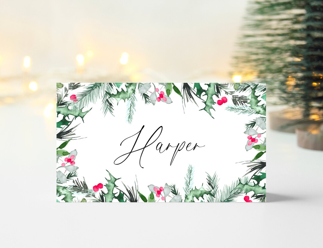 Christmas Place Card Template Printable, Christmas Dinner Table Setting ...