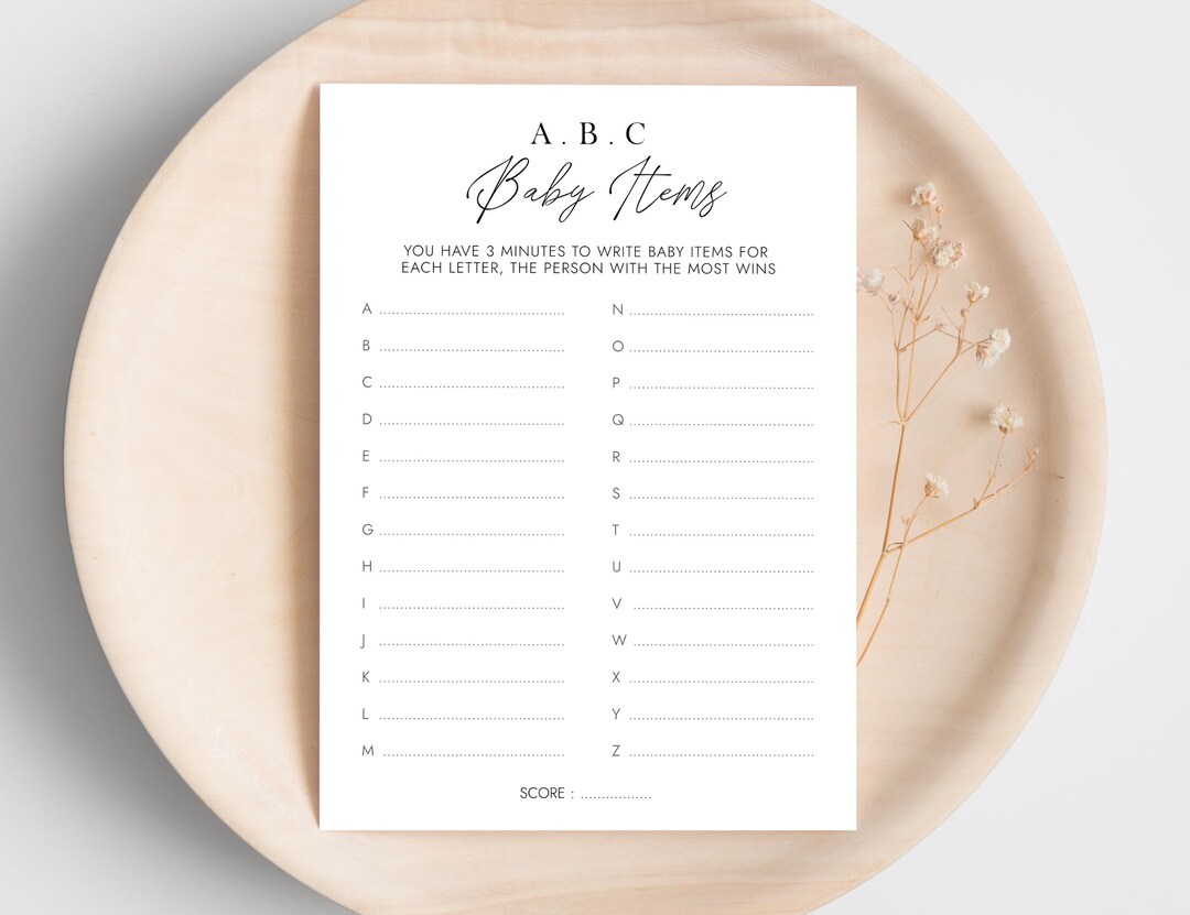 ABC Baby Items Baby Shower Game EDITABLE Template, Funny Baby Shower Game, AZ Baby Items Game