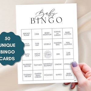 Babyparty Bingo Vorgefüllte Karten Minimalistisch, Babypartygeschenke Bingo Spiel, Geschenk Eröffnung Babyparty Aktivität, druckbare 50 Karten