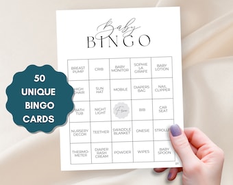 Baby Shower Bingo Prefilled Cards Minimalist, Baby Shower Gifts Bingo Game, Present Opening Baby Shower Activity, Printable 50 Cards
