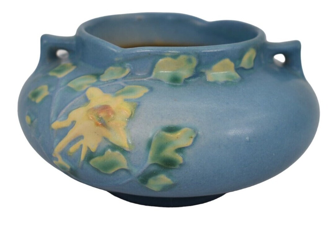 Roseville 1941 Columbine Vintage Blue Pottery Ceramic Etsy