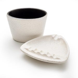 Vintage Haeger Pottery Cigarette Holder and Ashtray Set Mid Century Modern White Textured Ceramic Model 641 USA